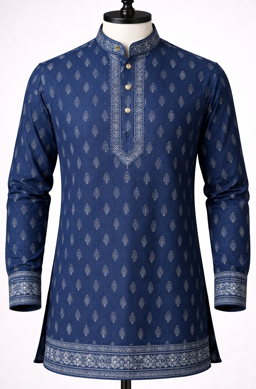 Indigo Block-Print Kurta