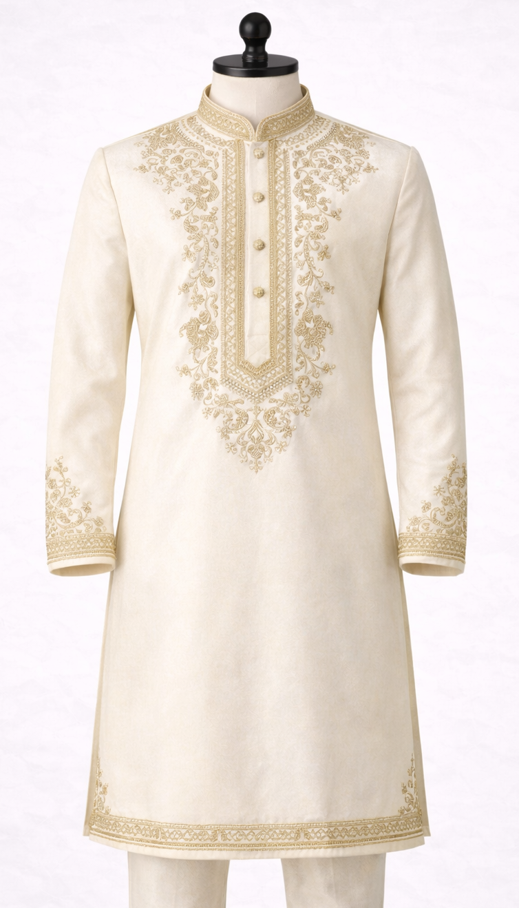 Royal Ivory Zari Kurta Set