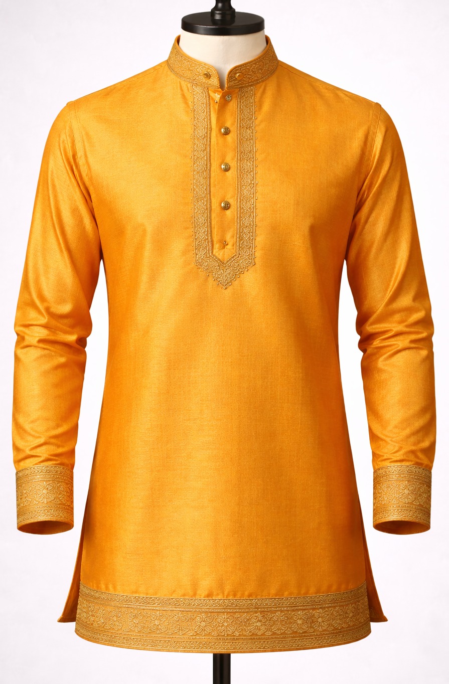Saffron Silk Puja Kurta